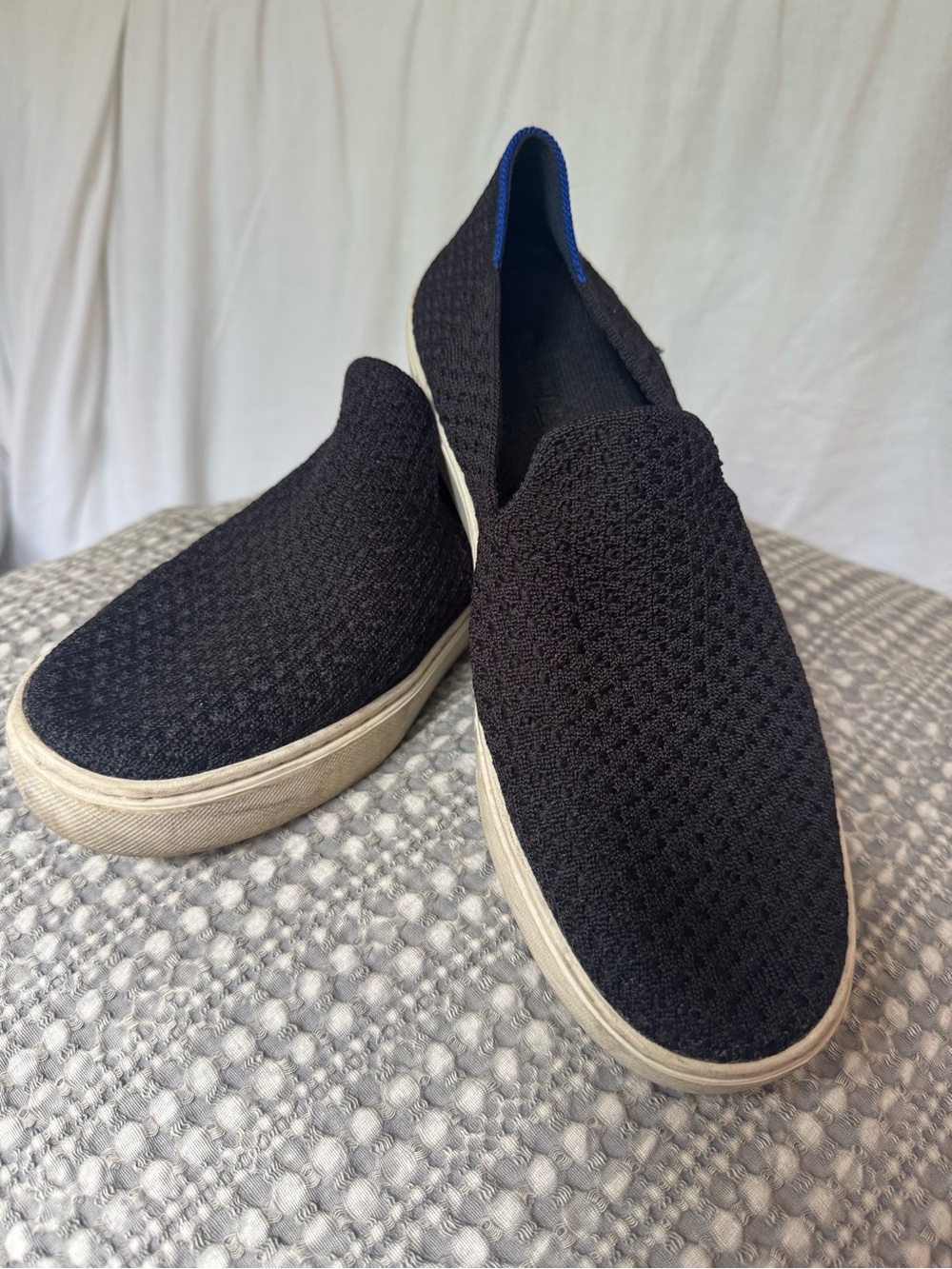 Rothy's Black Knit Slip-On Sneakers with White Sole